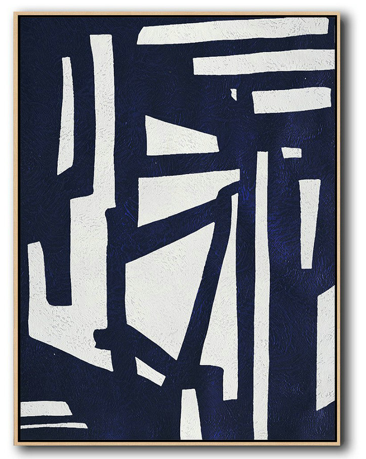 Buy Hand Painted Navy Blue Abstract Painting Online,Extra Large Canvas Art,Handmade Acrylic Painting #E5U5